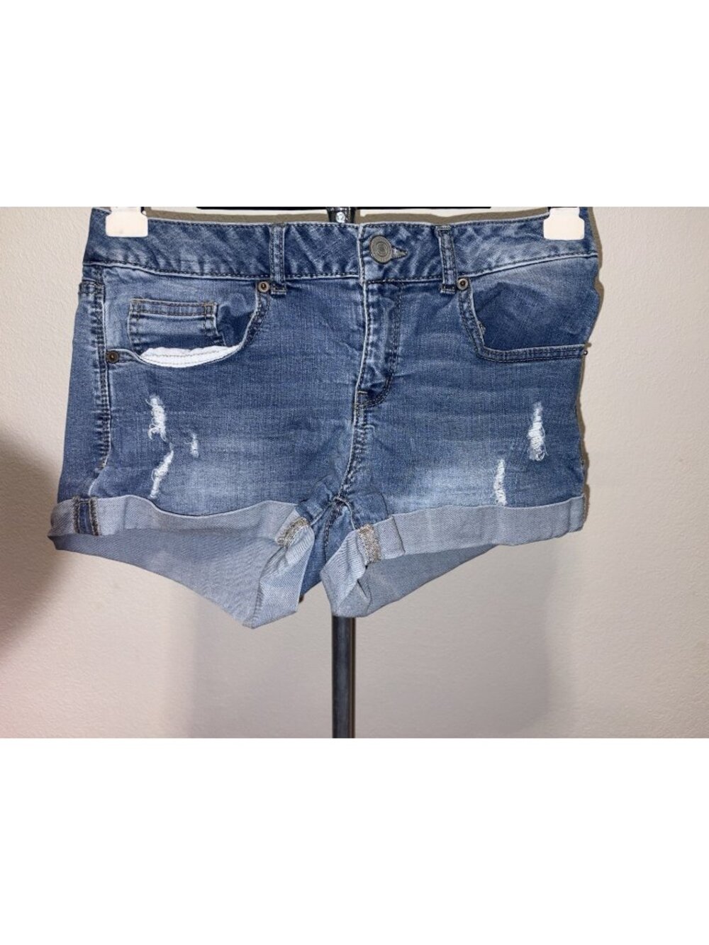 American Heritage Jean Denim Shorts Women  6 28X3.5 Distressed Cuffed Stretch